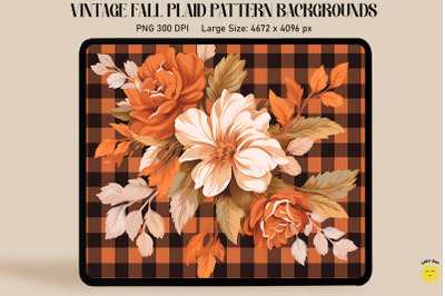 Vintage Fall Flowers On Plaid Background