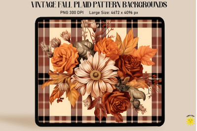 Vintage Fall Flowers On Plaid Background