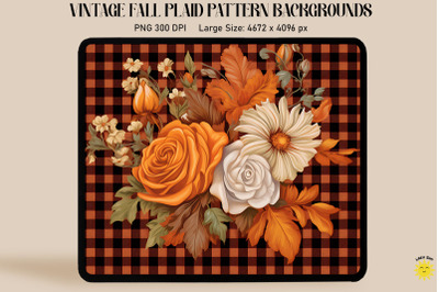 Vintage Fall Flowers On Plaid Background