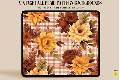 Vintage Fall Flowers On Plaid Background