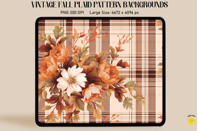 Vintage Fall Flowers On Plaid Background