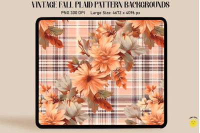 Vintage Fall Flowers On Plaid Background