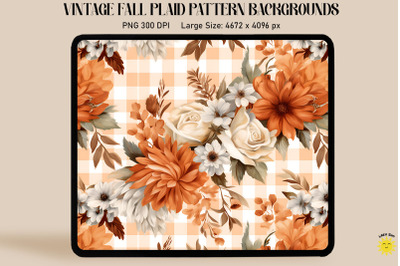 Vintage Fall Flowers On Plaid Background