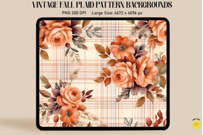 Vintage Fall Flowers On Plaid Background