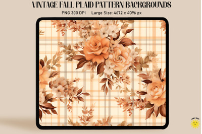 Vintage Fall Flowers On Plaid Background