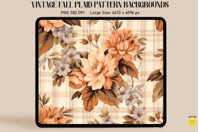 Vintage Fall Flowers On Plaid Background