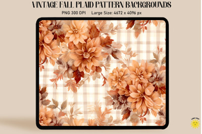 Vintage Fall Flowers On Plaid Background