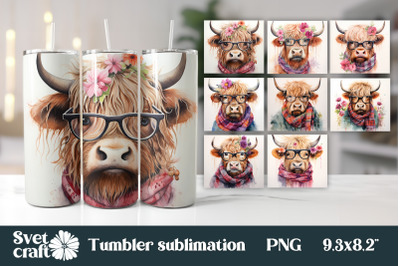 Highland cow with glasses tumbler bundle | Farm tumbler wrap