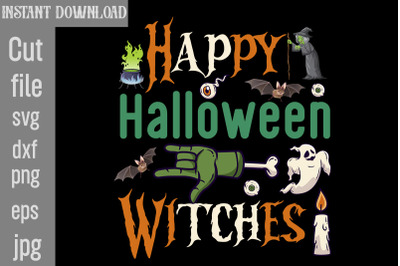 Happy Halloween Witches SVG cut file&2C;Halloween SVG Bundle&2C; Retro Hallo