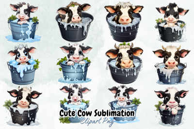 Cute Cow Sublimation Clipart Bundle