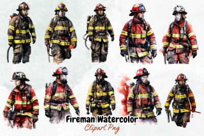 Fireman Watercolor Clipart Bundle