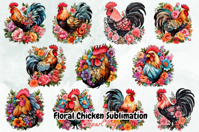 Floral Chicken Sublimation Clipart