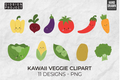 11 Kawaii Veggie Clipart, Cute Vegetables Clipart