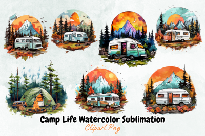 Camp Life Watercolor Sublimation Clipart