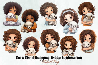 Cute Child Hugging Sheep Sublimation