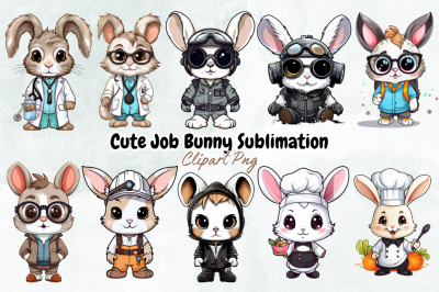 Cute Job Bunny Clipart Bundle