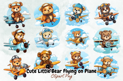 Cute Little Bear Flying on Plane Clipart