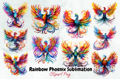 Rainbow Phoenix Sublimation Clipart