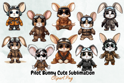 Pilot Bunny Cute Sublimation Clipart