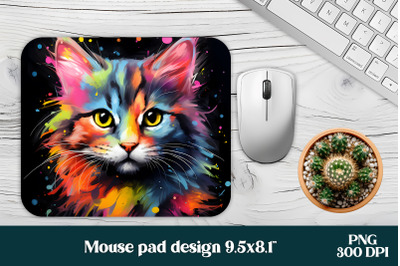Animal mouse pad wrap | Rainbow cat mousepad PNG