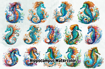 Hippocampus Watercolor Clipart