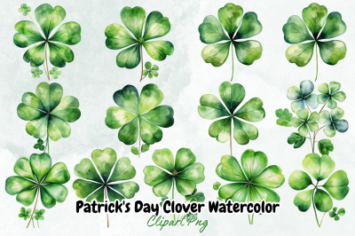 Patrick&amp;&23;039;s Day Clover Watercolor Clipart