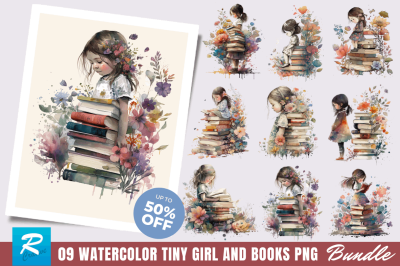 Girl and Books Clipart Bundle