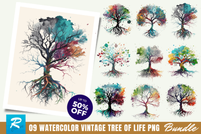 Watercolor Tree of Life Clipart Bundle