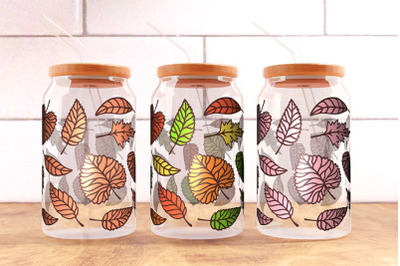 Autumn Leaves Can Glass Wrap 16oz SVG, Fall Leaves 16oz Glass Can Wrap