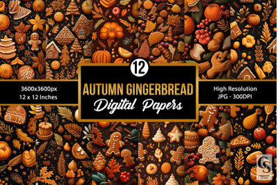 Autumn Gingerbread Digital Papers Seamless Patterns