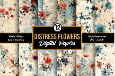 Distress Flowers Pattern Digital Papers