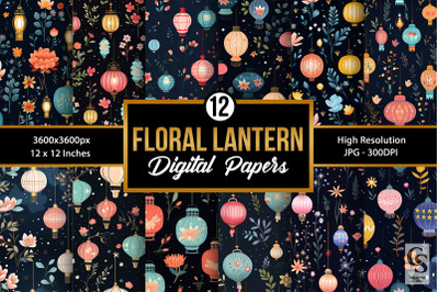 Floral Lanterns Pattern Digital Papers