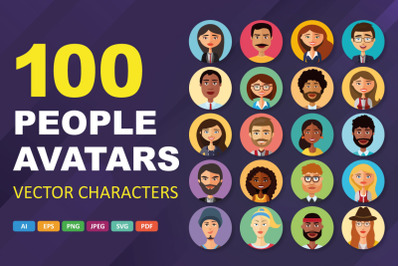 100 people avatar vector icons flat style