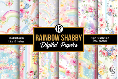 Pastel Rainbow Shabby Chic Floral Seamless Pattern Digital Papers