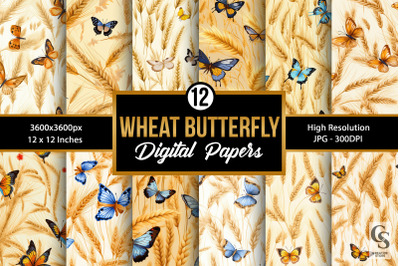 Wheat Fields Butterflies Seamless Patterns