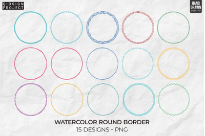 15 Watercolor Round Border, Circle Frame Clipart
