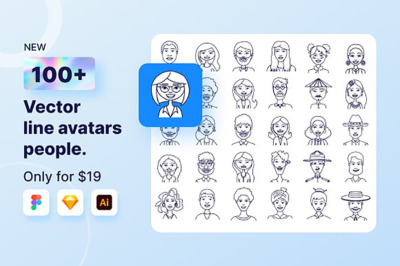 100 People outline avatar icons