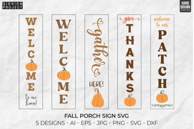 5 Fall Porch Sign Svg, Fall Welcome sign svg