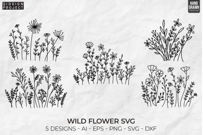 5 Wild Flower Svg, Flower Clipart, Botanical Svg, Flower Svg