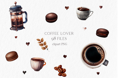 Coffee lover Watercolor Clipart PNG