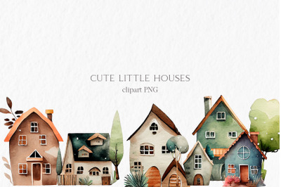 Little houses Watercolor Clipart PNG
