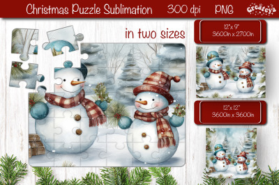 Christmas Puzzle PNG Kids Puzzles Sublimation Watercolor Snowman PNG