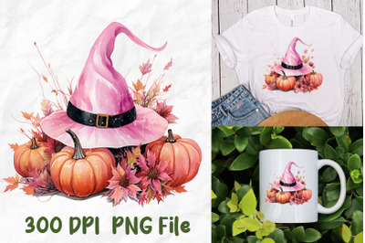 Breast Cancer Pink Witch Hat Pumpkin