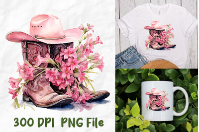 Breast Cancer Cowboy Boots Hat Flowers