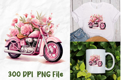 Breast Cancer Pink Motorcycle Flower