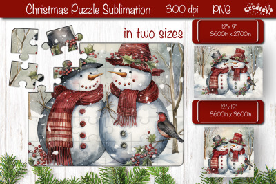 Christmas Puzzle PNG Kids Puzzles Sublimation Watercolor Snowman PNG