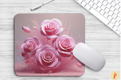 3D Glitter Pink Roses Mouse Pad Design