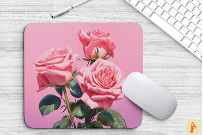 Watercolor Pink Roses Mouse Pad Design