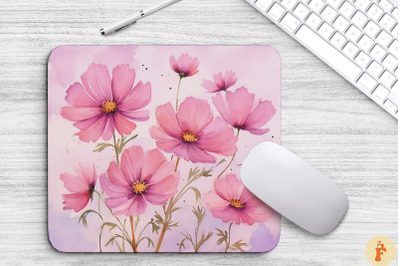 Watercolor Pink Cosmos Flowers Mouse Pad