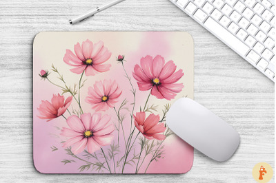 Watercolor Pink Cosmos Flowers Mouse Pad